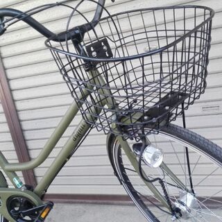 買い物自転車 DIGNITY 27インチ 6段変速 オートライト 籠付き オリーブ 
