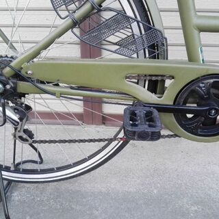 買い物自転車 DIGNITY 27インチ 6段変速 オートライト 籠付き オリーブ 