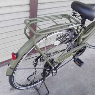 買い物自転車 DIGNITY 27インチ 6段変速 オートライト 籠付き オリーブ 