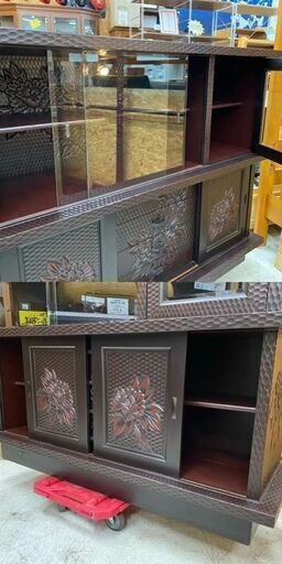 日本国産鎌倉彫、アンティーク、和風食器棚 mUzGh-m32108359523