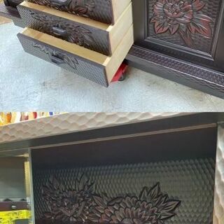 商談中【清掃＆メンテ済】鎌倉彫　茶箪笥　水屋　和家具　工芸家具　サイドボード　カップボード