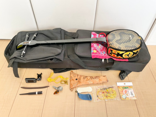 美品 三線 沖縄三線 人工皮 練習セット 弦楽器
