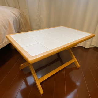 【ネット決済】【折りたたみ式】白タイルナチュラルローテーブル