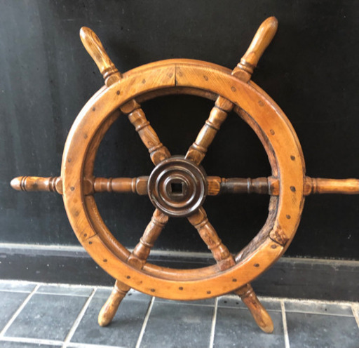 値下げ↓■中古■木製■舵輪■小■76cm■本物‼️