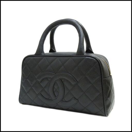 美品 CHANEL シャネル キャビアスキン ココマーク ハンドバッグ 黒