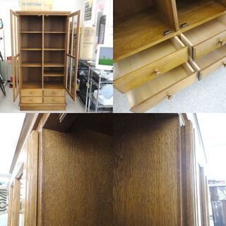 ▻大型 本棚 幅89.5cm 高さ177cm 書棚 木製 ガラス扉 引き出し ☆ PayPay(