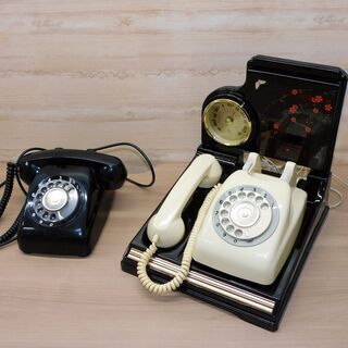 【アンティーク3点セット】黒電話・白電話・保留オルゴール