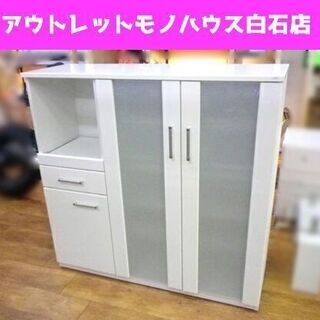 ミドルレンジボード 119×40×115cm エナメル調 ホワイト キッチンボード