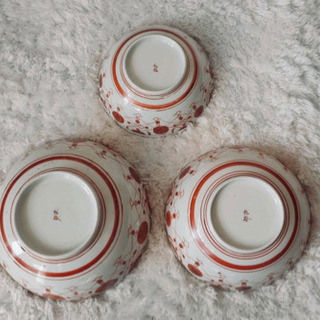 美しいお品物◇九谷焼　赤絵花文鳳凰図鉢　三つ重ね　骨董のある暮らし　アンティーク