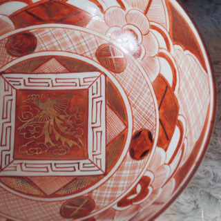 美しいお品物◇九谷焼　赤絵花文鳳凰図鉢　三つ重ね　骨董のある暮らし　アンティーク