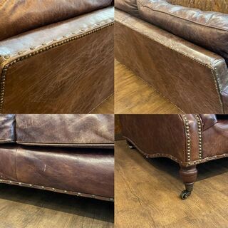 【 値下げ!! 】　 (Y)北大前! 札幌 引取 HALO/ハロ アスプルンド BALMORAL/バルモラル 2P SOFA 2人掛けソファ ブラウン 牛革 本革レザー ヴィンテージ加工 英国スタイル 