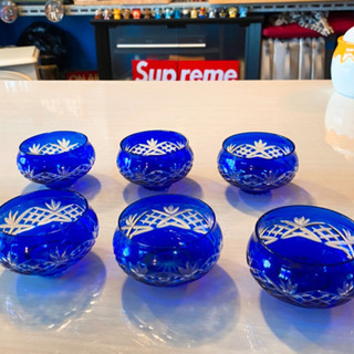 小鉢 ブルー カットガラス 江戸切子の小鉢6組