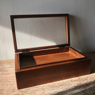 ７　木製ボックス　ショーケース　木箱　チーク材　ガラス蓋　BR　