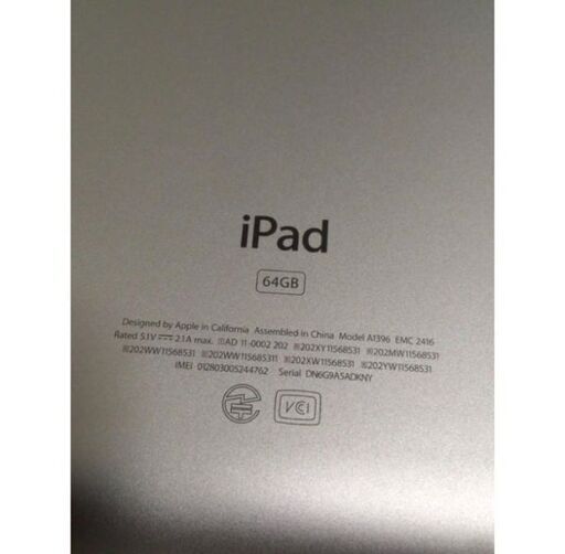 ipad2a1396初期化済充電器付アップルmaciphoneタブレットwifi64g  64g