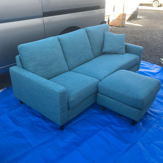 取引中　超お得！！ニトリ　布張り　カウチソファ　オススメ　3人掛け　ターコイズブルー　ヘッドレスト