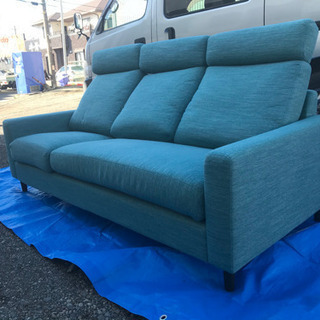 取引中　超お得！！ニトリ　布張り　カウチソファ　オススメ　3人掛け　ターコイズブルー　ヘッドレスト