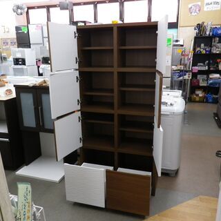 お値下げ！ 収納棚 幅82㎝×奥行40㎝×高さ168㎝ 扉付き収納棚 キャビネット  リビング収納棚  ソフトクロージング 引き出し 茶×白 西岡店