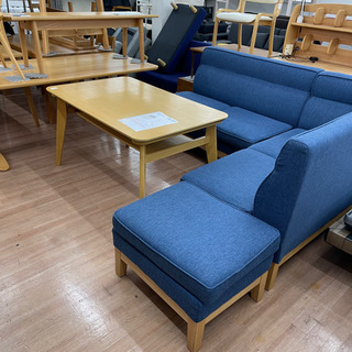 🌸ラインのお友達追加で3%OFF🌸新品リビングダイニングソファ＋スツールセット ニトリブルー色 定価・84,184円【机別売】💳自社配送時🌟代引き可💳※現金、クレジット、スマホ決済対応※