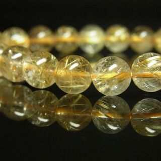 限定値下げ　現品一点物 ゴールドルチルブレスレット 金針水晶天然石数珠 8ミリ ＲＳ１ 開運招来