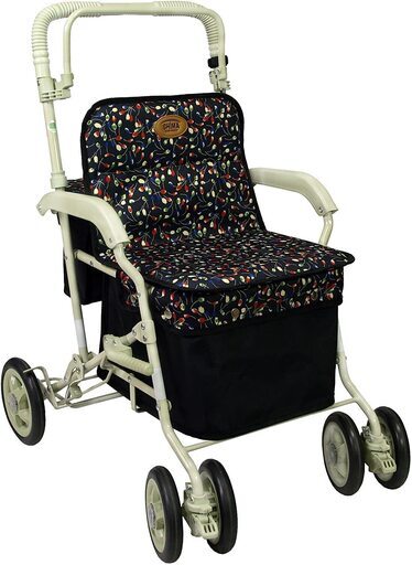 【2回だけ使用】折りたたみ  シルバーカー 島製作所 マーチS 小花ブラック　〈Amazonベストセラー1位〉カスタマーレビュー　★★★★☆5つ星のうち4.3