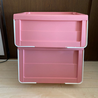 ２月お値下げ【新古品】収納ボックス　２個　大小　ピンク　スライド扉