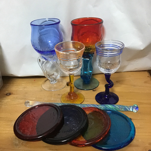 琉球ガラスのペアワイングラス マドラー コースターのセット 美健 ビケン 中頭の食器 コップ グラス の中古あげます 譲ります ジモティーで不用品の処分
