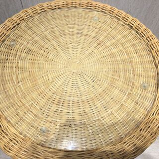 商品説明欄必読■4479■美品■ラタン チェア＆テーブルセット 椅子 2客 籐 ラタンチェア ガーデニング 机 天板ガラス 庭 テラス
