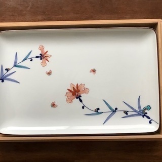 十四代 辻常陸製 染錦花唐草文 盛皿 角大皿 辻