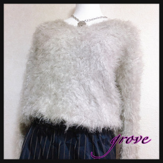 ご購入者様決定[grove]シャギーニット セーター 灰色 長袖 トップス LサイズOK ご購入者様決定[grove]シャギーニット セーター 灰色 長袖 トップス L