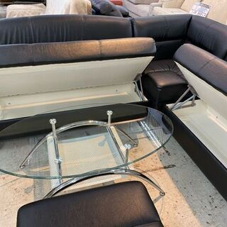 【清掃＆メンテナンス済】コーナーソファ　合皮ソファ　スツール　オットマン　