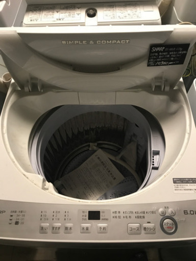JH01653 SHARP洗濯機　ES-16GE6B 6kg 2018年製