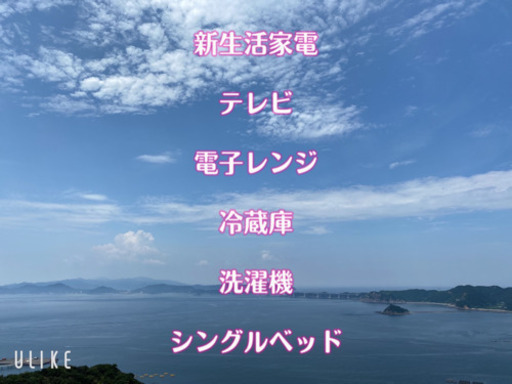 テレビ、レンジ、冷蔵庫、洗濯機、ベッド