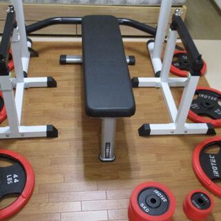 【値下げ】バーベル・ダンベルセット140kg ＋ スクワットラック ＋ セーフティラック ＋ フラットベンチ ＋ 床材一式