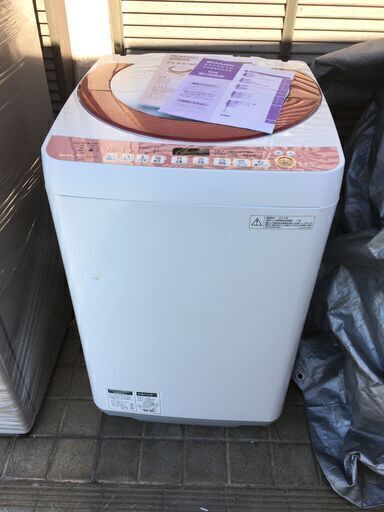 動作確認済 2014年製 SHARP ES-KS70P 7.0kg 全自動 洗濯機 シャープ 風乾燥 中古 (P)ピンク 千葉市