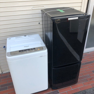美品■家電2点セット 三菱　Panasonic  冷蔵庫 洗濯機 動作確認済み ブラック ホワイト