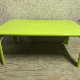 木製 座卓 ローテーブル ちゃぶ台 黄緑色 グリーン 脚折りたた...