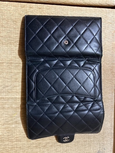 CHANEL シャネル マトラッセ/ラムスキン/三つ折長財布/ブラック