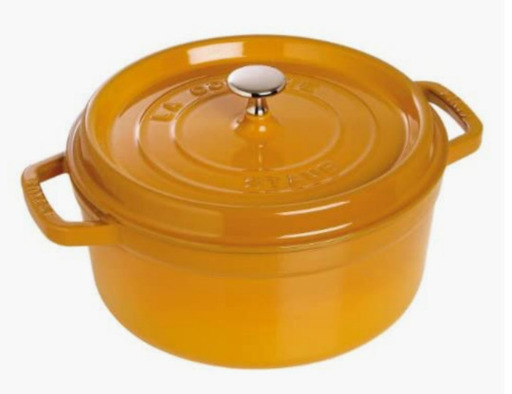 【新品・未開封】staub ストウブ  ココット ラウンド マスタード 22cm  両手 ホーロー 鍋 IH対 La Cocotte Round