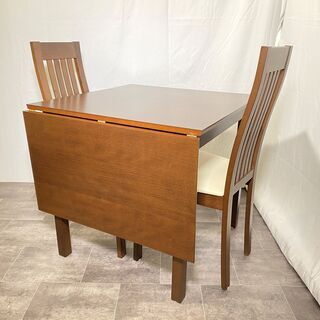 ダイニングテーブルセット 3点セット 茶 伸長式テーブル 中古品