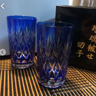 お値下げ ☆瑠璃被せ切子 ２点セット 未使用品 青 タンブラー グラス