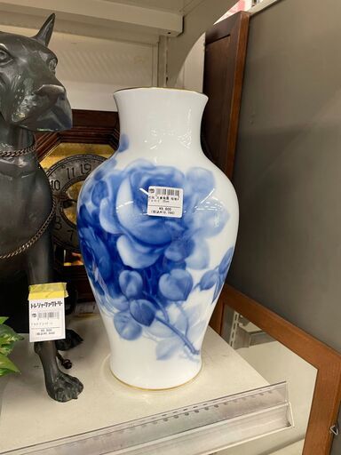 大倉陶園　花瓶　ブルーローズ　35ｃｍ　程度A