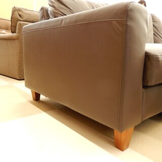 3人掛けソファ 合皮 ブラウン オットマン2個付き 幅196cm 中古品 札幌