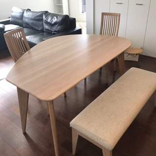 値下げ　先着優先　美品 使用期間1年未満　購入価格13万　天然木 北欧 ダイニングテーブルセット おしゃれ ベンチ