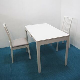 IKEA 伸縮式ダイニングテーブル 椅子2脚付 エクステンション...