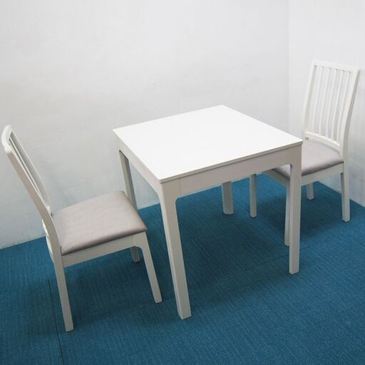 IKEA 伸縮式ダイニングテーブル 椅子2脚付 エクステンションテーブル VANGSTA ヴァングスタ 80～120cm (BA30)