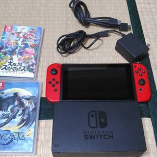 任天堂　スイッチ本体 赤　スマブラ　ベヨネッタ2 3点セット　売ります。直接引き取り限定！ 任天堂 スイッチ本体 赤 スマブラ ベヨネッタ2 3点セット 売ります