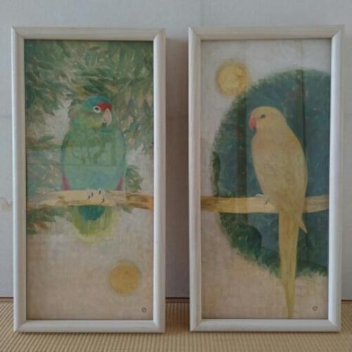 高原綾 「語るインコ」「月のインコ」絵画作品　２点セット