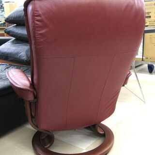 札幌市/清田区 EKORNES/エコーネス ストレスレスチェア オットマン付 1人掛け リクライニング シングルソファ ワインレッド 2個口発送