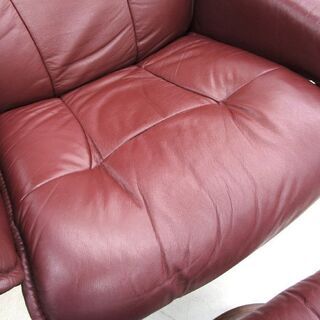 札幌市/清田区 EKORNES/エコーネス ストレスレスチェア オットマン付 1人掛け リクライニング シングルソファ ワインレッド 2個口発送