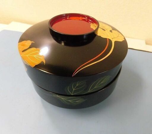 JM10331◆)漆器のアソベ ２段重箱 丸重 茶器 箱付 中古品【取りに来られる方限定】